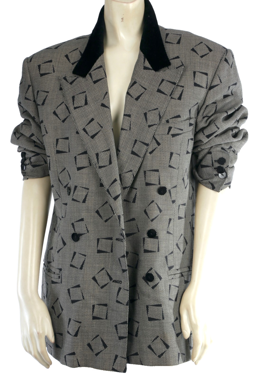 Vintage Escada by Margaretha Ley Wool Geometric Blazer Velvet Collar Jacket 40